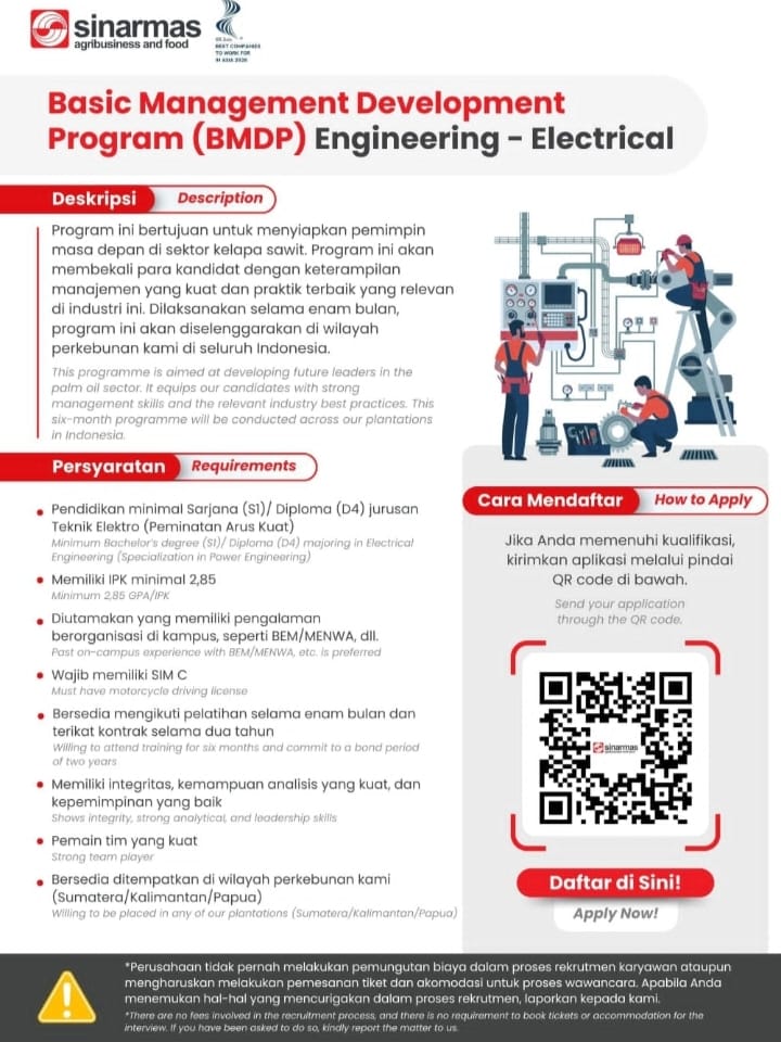 Sinarmas Agribusiness and Food Buka Program BMDP Engineering – Electrical bagi Lulusan Teknik Elektro