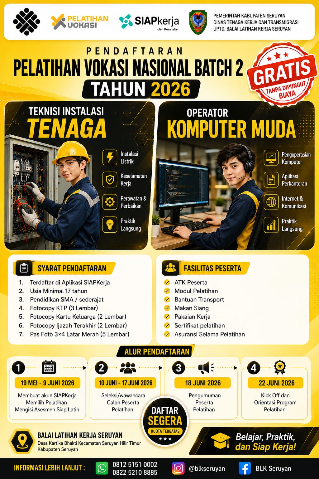 📢 PENDAFTARAN PELATIHAN VOKASI NASIONAL BATCH 2 TAHUN 2026 TELAH DIBUKA!